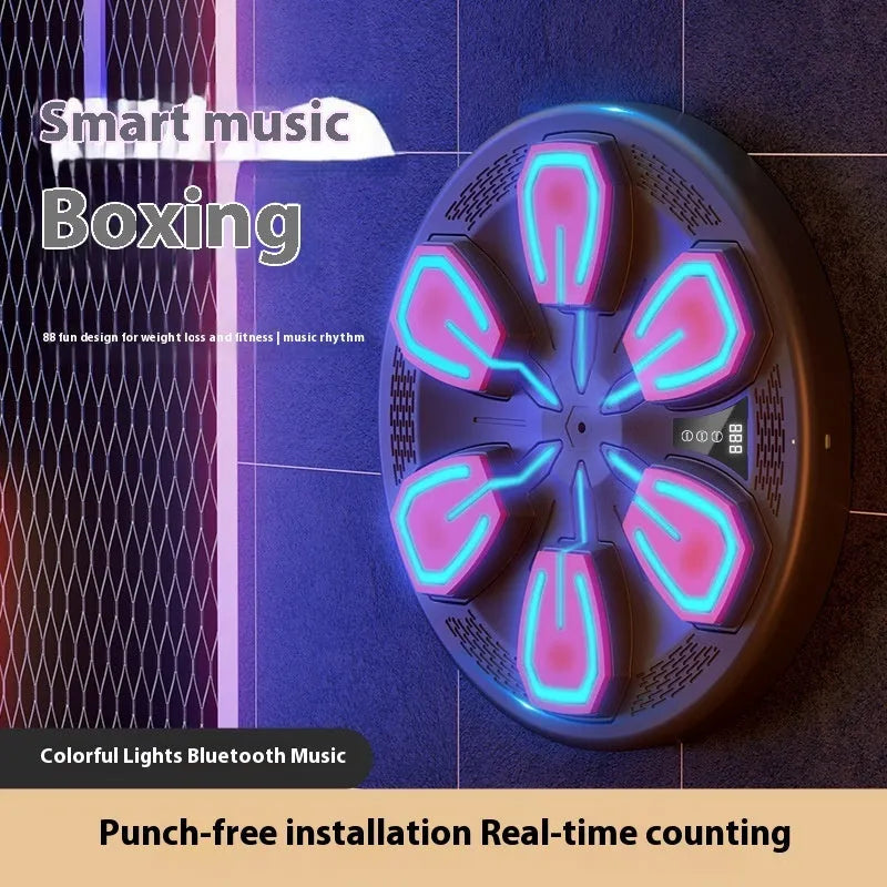 Black music boxing machine wall target with electronic sensors for home fitness training, hanging style with USB charging