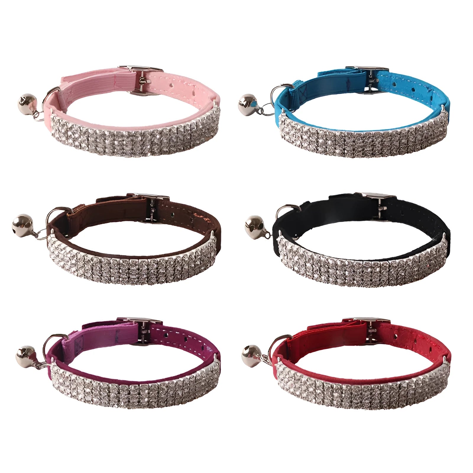 Soft flocking cat collar with elastic buckle and gang drill design in multiple colours.