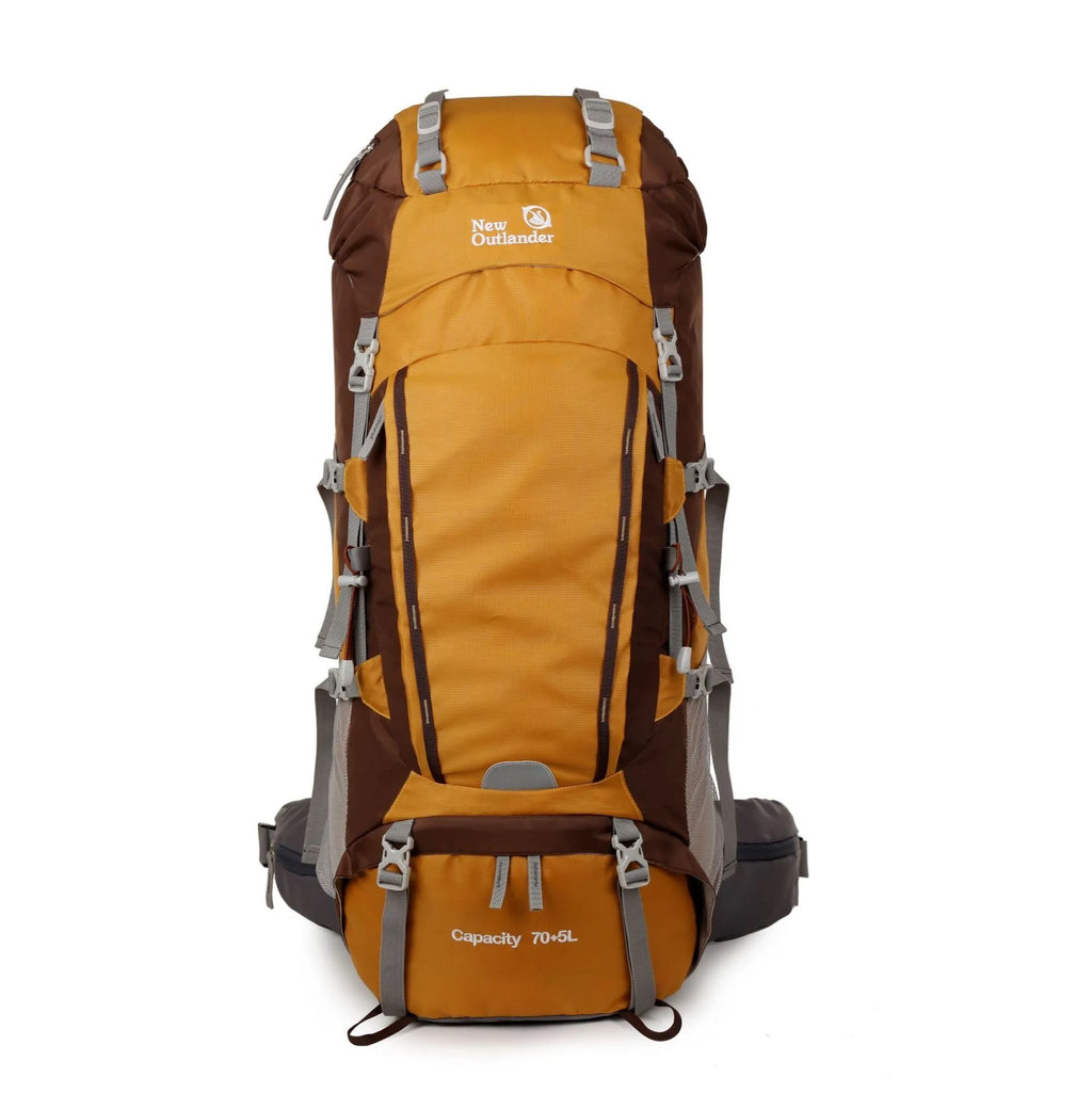 75L outdoor mountaineering backpack polyester solid colour hiking rucksack with SOS whistle blue yellow black