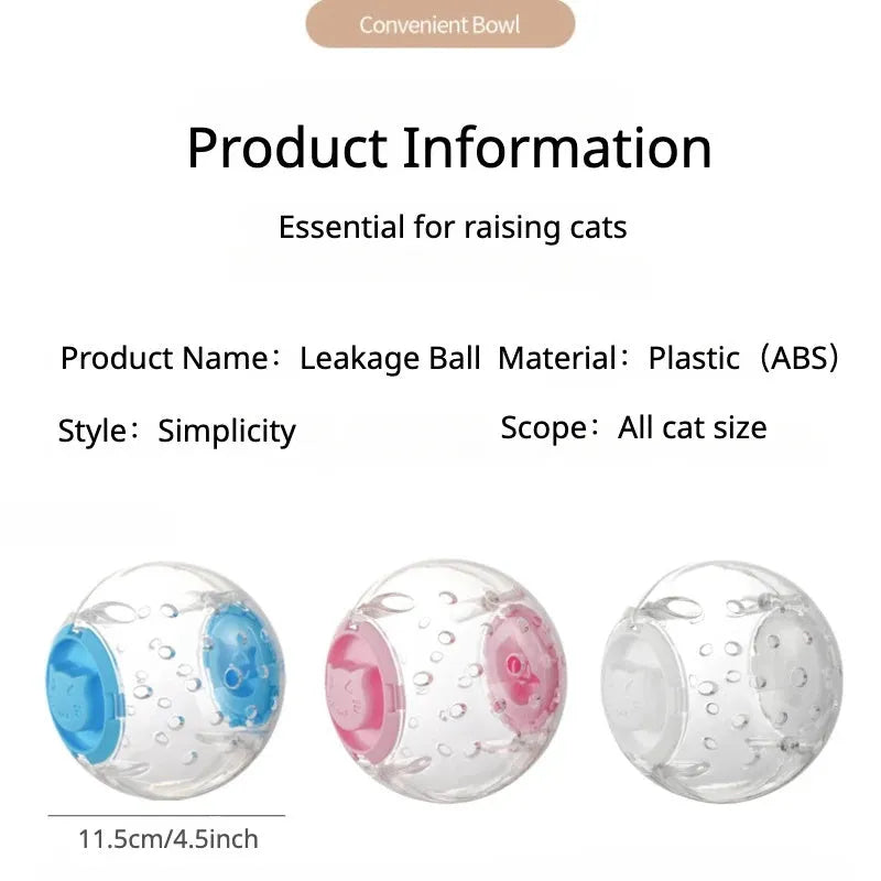 Blue slow feeding ball for cats and small dogs, 11.5cm ABS treat dispenser on floor