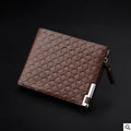 Men's embossed PU leather short business wallet with plaid pattern, 12x9.5x1.5cm, horizontal black colour