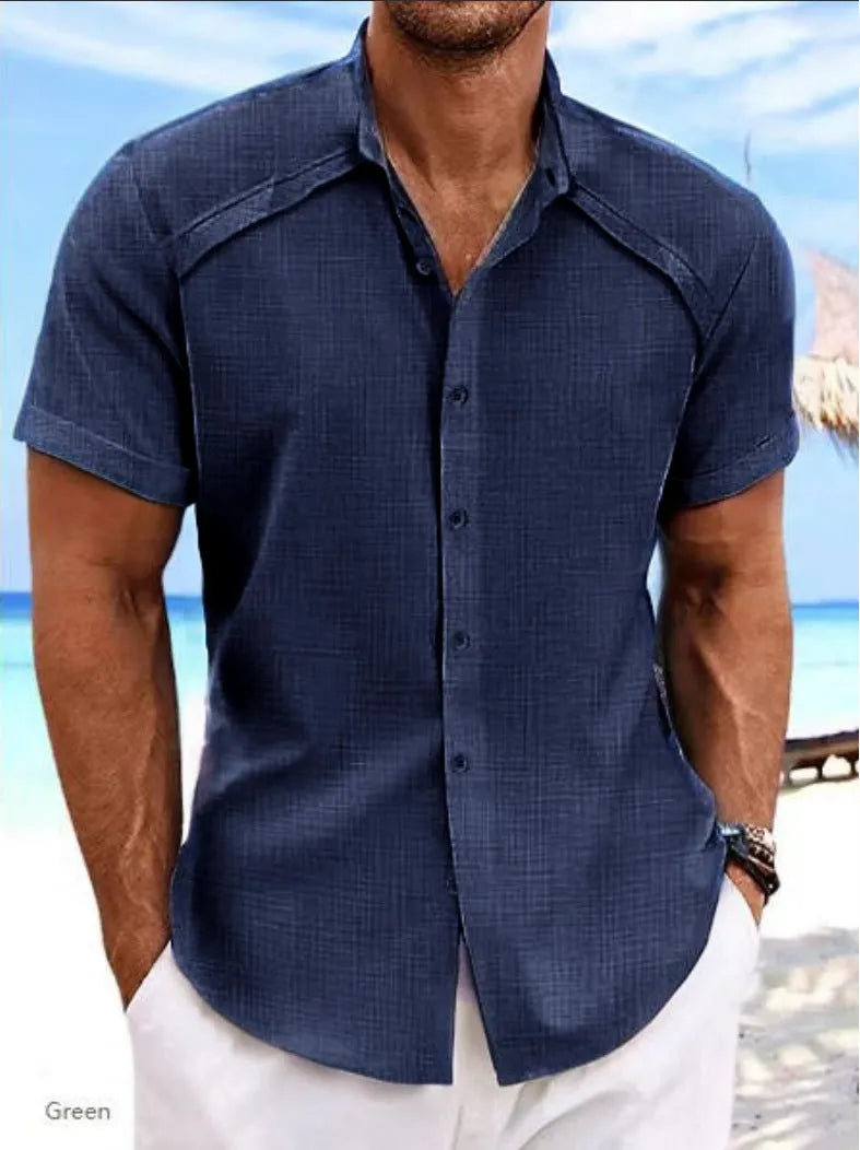 Hawaiian casual short sleeve solid colour shirt in cotton blend fabric showing colour options