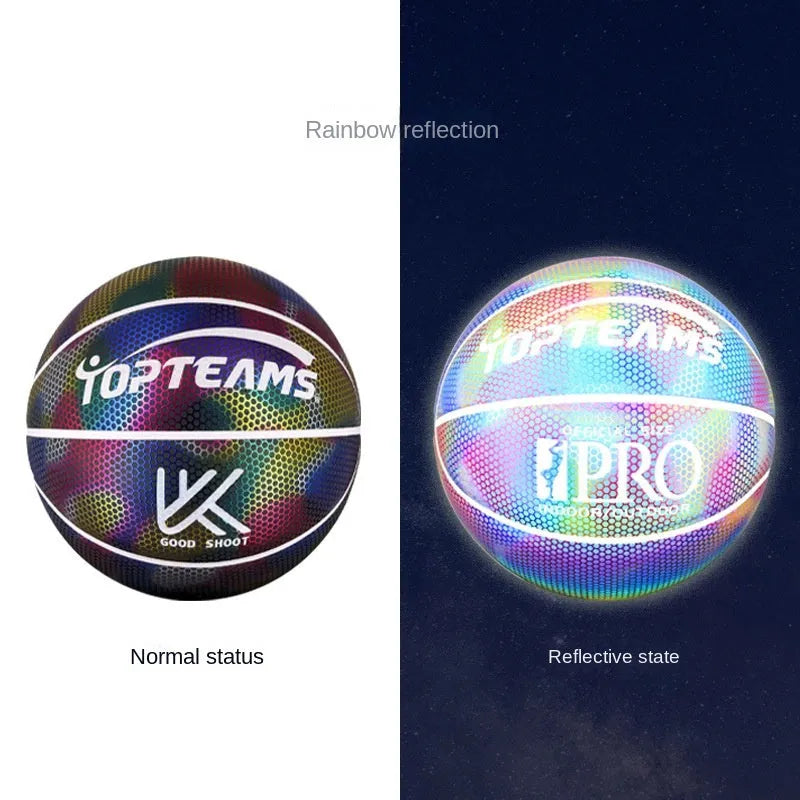 No. 7 size basketball with holographic reflective surface in Chroma and White colour options.