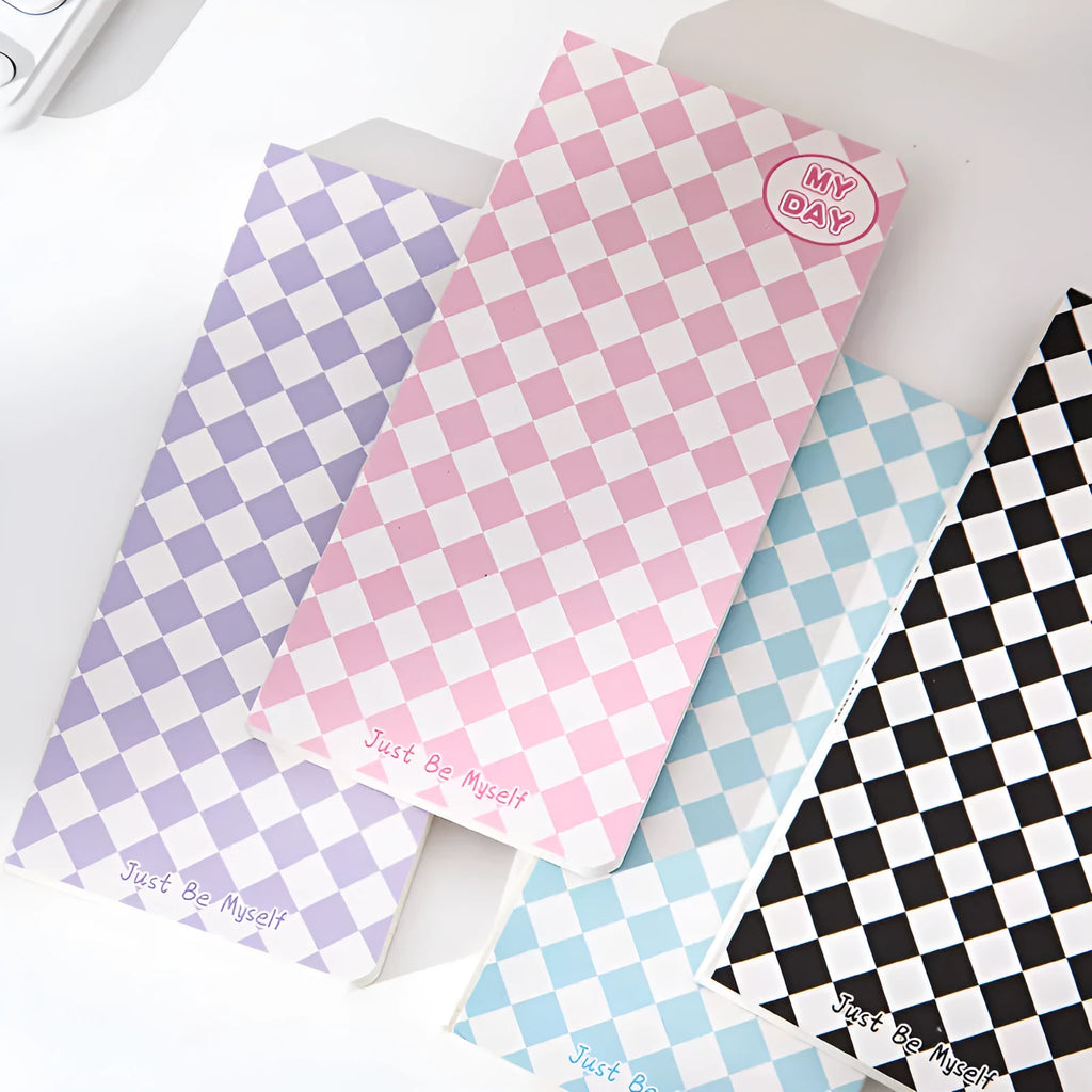 Manual ledger notebook with 100 pages of 80g Daolin paper, wireless binding, checkerboard square cover pattern