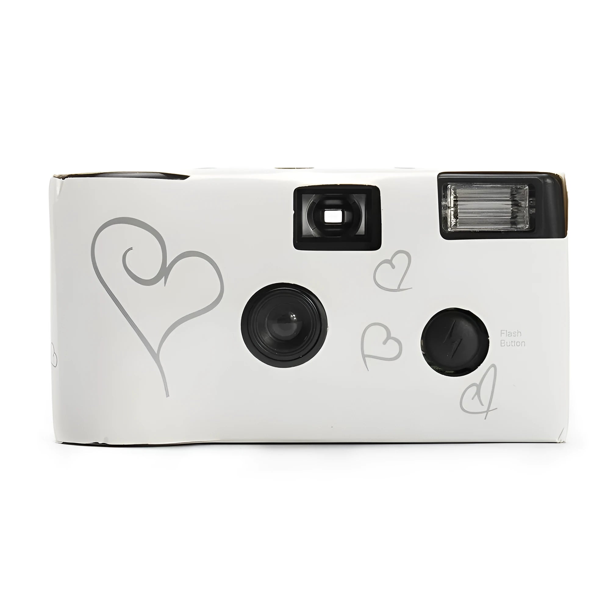 White disposable film camera with manual operation and 3x optical zoom, compact 11.5x6.0x3.3cm size