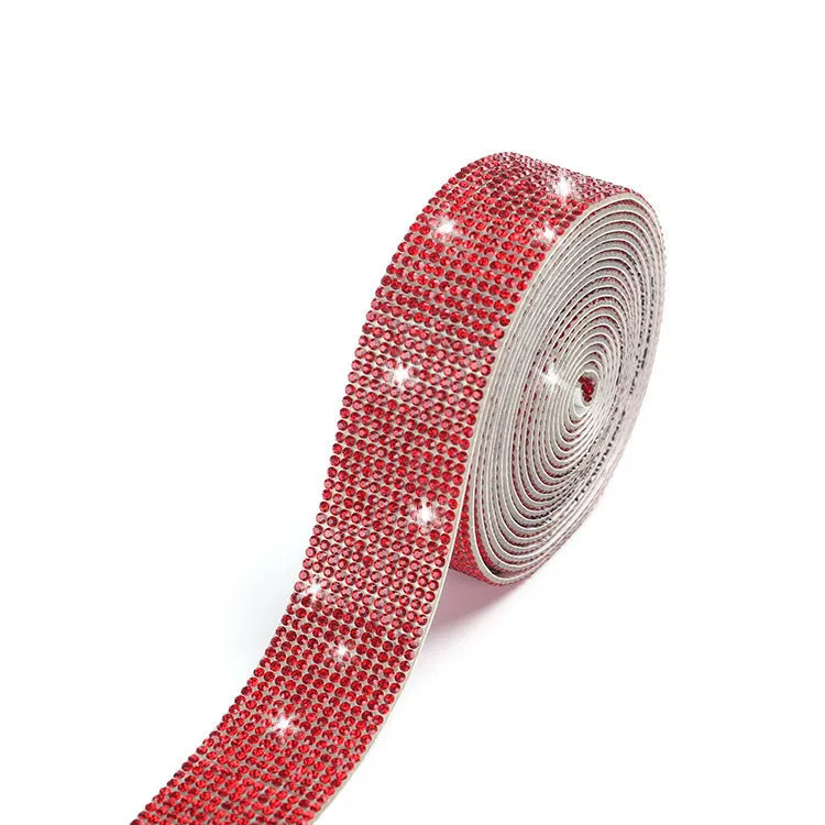 Long strip of self-adhesive electroplated glass water drill stones for clothing decoration.