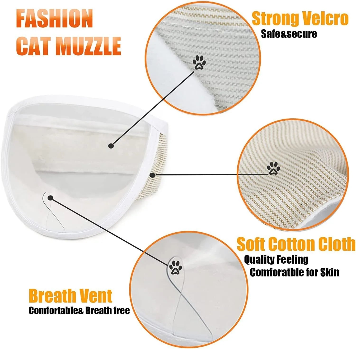 Transparent PVC and cotton anti-bite cat muzzle for grooming, with adjustable strap, available in S and M sizes