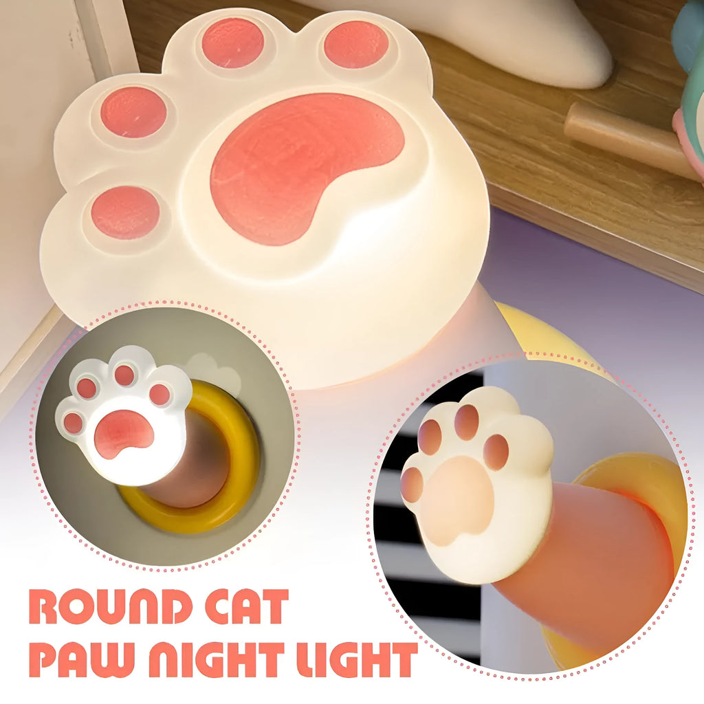 Cat paw rechargeable tap lamp with three brightness levels on a nightstand