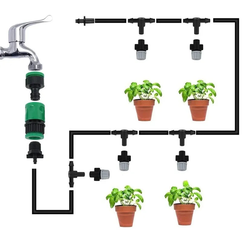 10m garden irrigation micro spray hose kit with ten mist nozzles on green grass