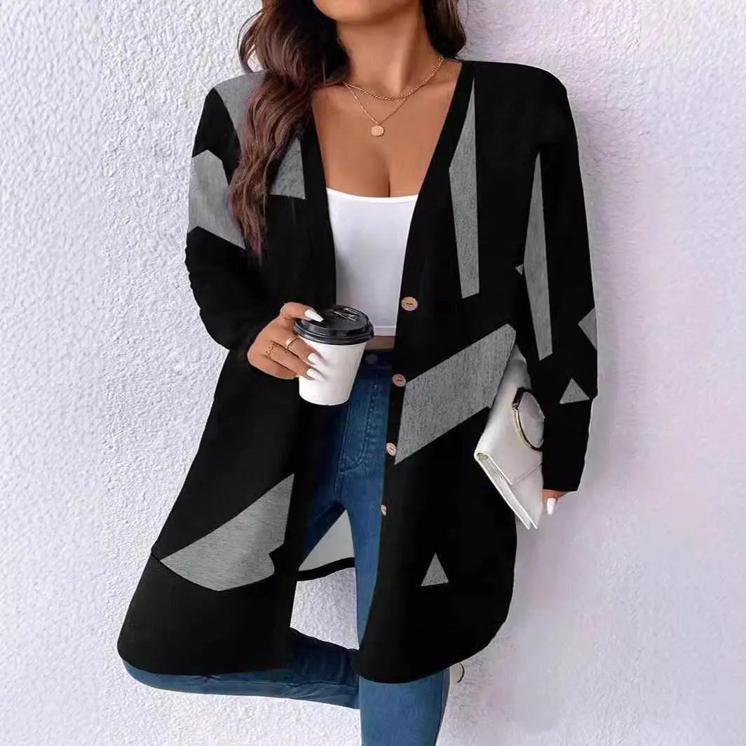 Black loose casual plus size knitwear cardigan with button stitching in Japanese Korean style