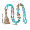 Handmade 108 mala necklace with vintage turquoise painted stone beads on a ball bead chain, blue pine colour, unisex design