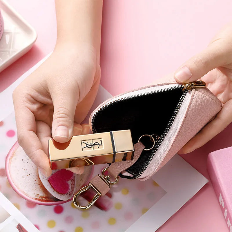 Men's waterproof PU zipper key case in black, grey, or pink macaron colours