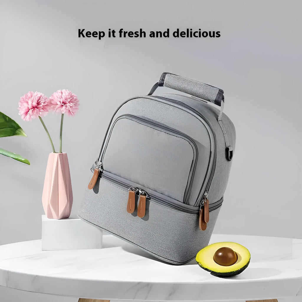 Women's Gray thermal insulation backpack with Oxford cloth exterior and curved shoulder strap