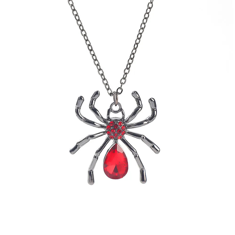 Halloween necklace with bat and spider pendants in electroplated zinc alloy on regular chain