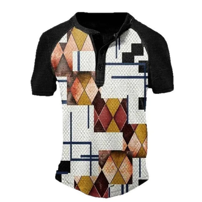 Men's sport t-shirt in polyester bird eye cloth with short sleeves and simple lapel button detail