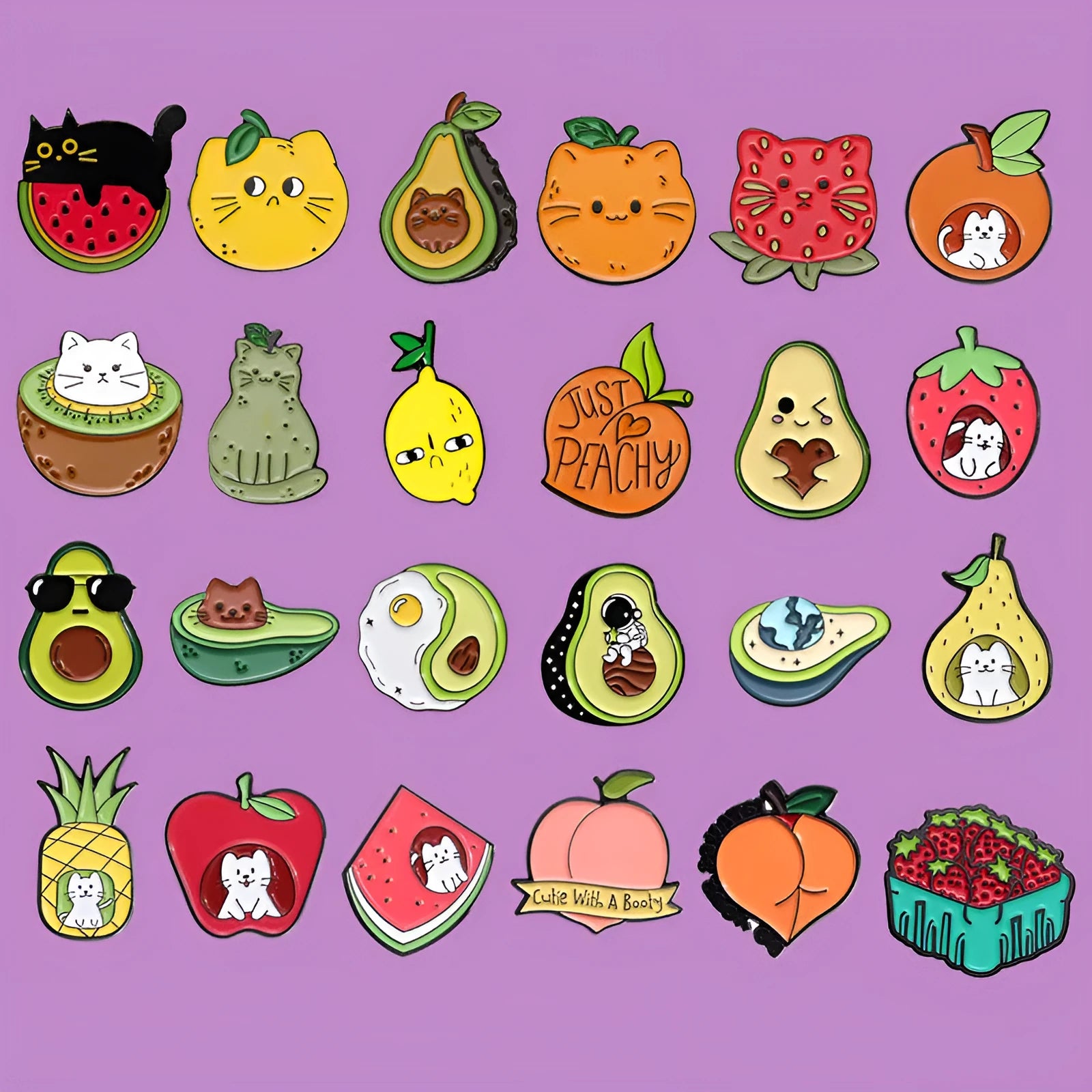 Zinc alloy metal brooch with colourful cartoon fruit letter designs