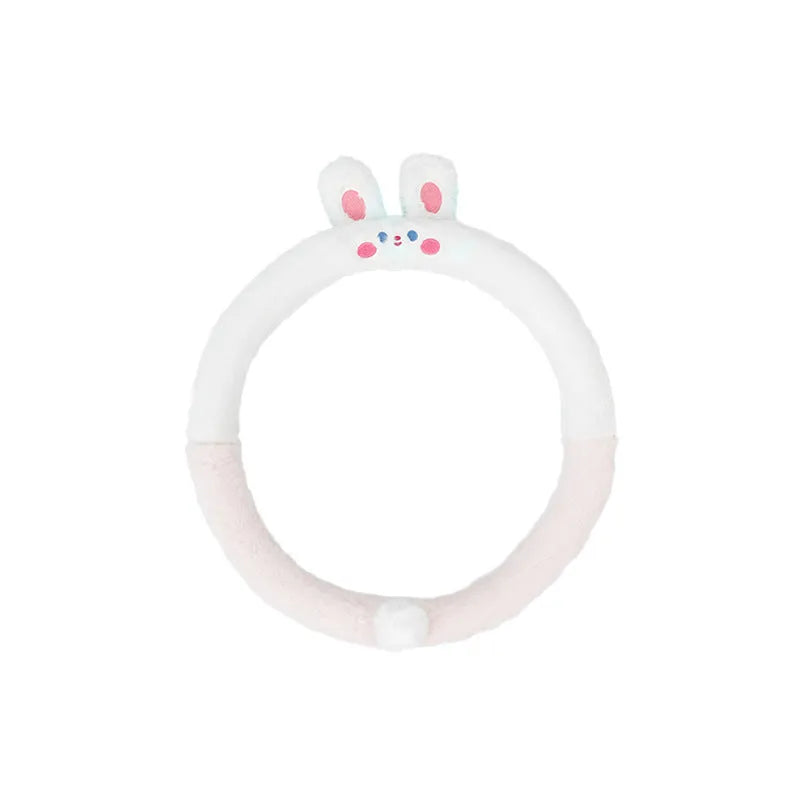 Plush car steering wheel cover with embroidered cartoon animal design for winter