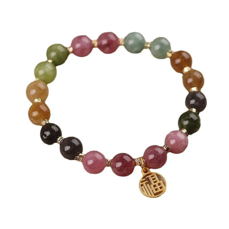 Natural colour tourmaline flower bracelet for women, geometric shape, electroplated finish, unisex style