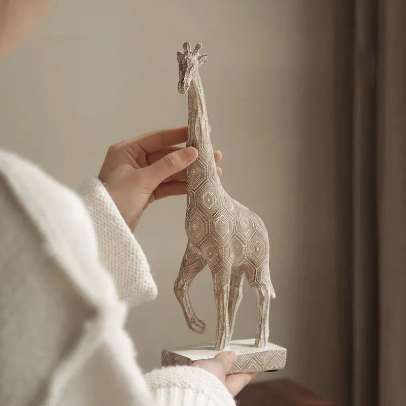 Wood colour European-style resin giraffe decorative figurine, 30.5cm tall.