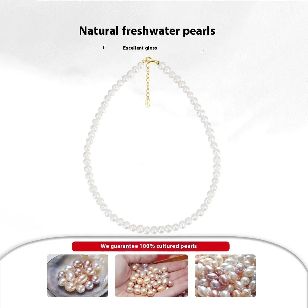 Women's silver adjustable necklace with natural freshwater pearls