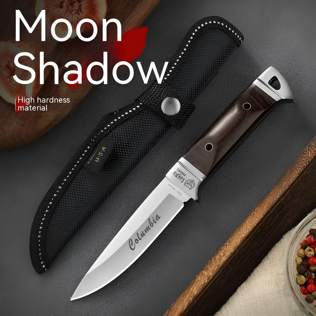 Camping multifunctional portable fruit knife with leather case showing national style design