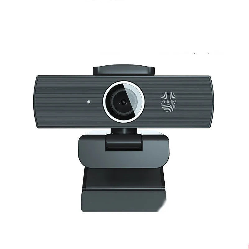 Black computer webcam with 4K resolution and magnetic privacy cover attached