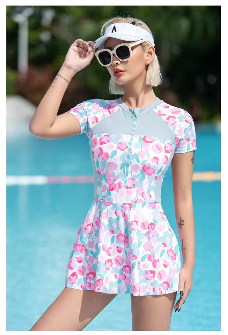 Fashion printed plus size one-piece swimsuit in polyester fabric for hot spring wear, available in M to 3XL