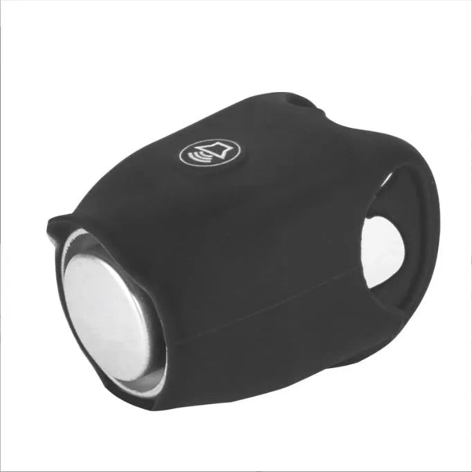 Plastic bicycle electronic horn in black with 12.5cm length and button battery compartment