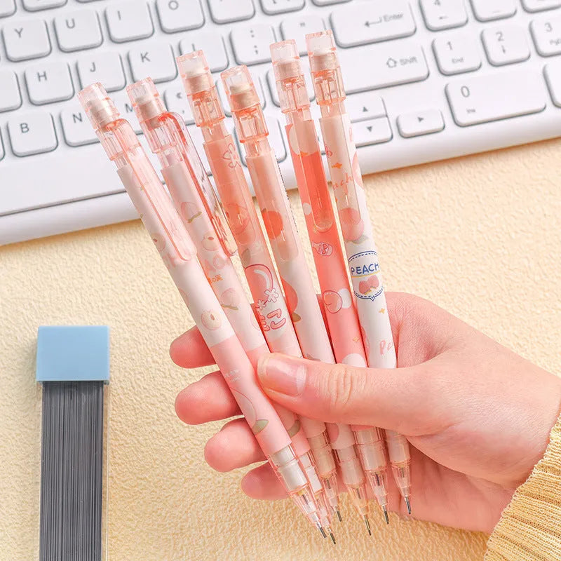 Peach automatic pencil press 0.5mm with 100 refills, plastic body, 15cm length