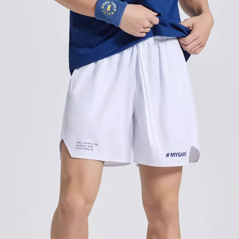 Men's fitness training shorts in four-point design, shown in available colours.