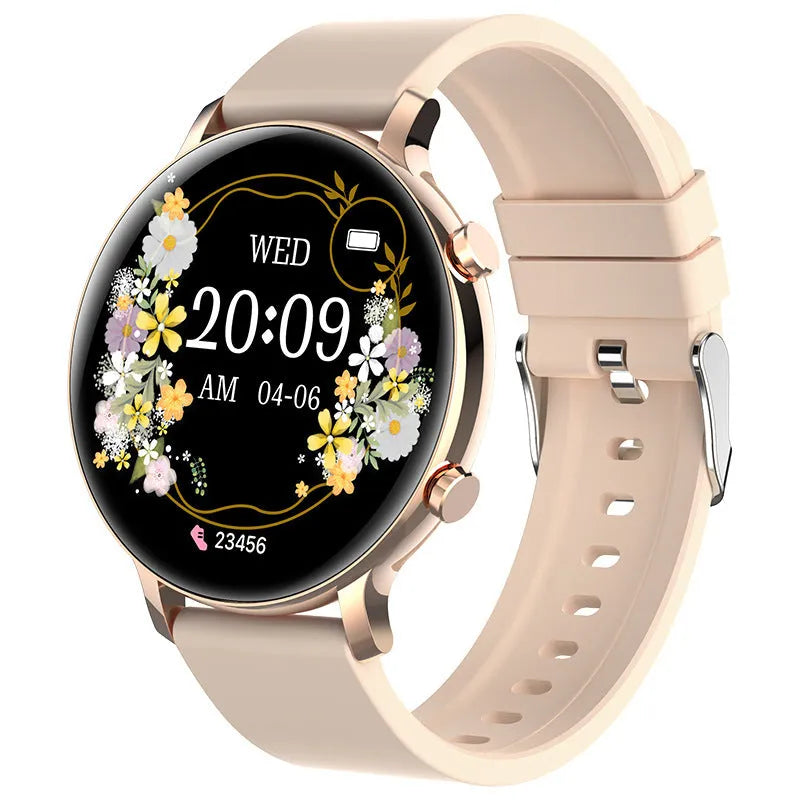Bluetooth smartwatch with stainless steel strap showing call screen and health stats
