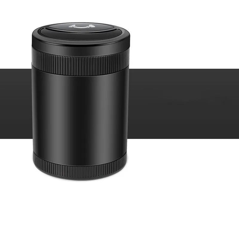 Automatic sensing ashtray in Deep Sky Grey with USB cable on car cup holder