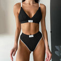 Women's grey contrast binding embroidery bikini set with sleeveless top and shorts pants