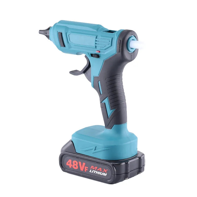 Bare metal rechargeable lithium hot melt glue gun with two batteries and 11mm glue sticks