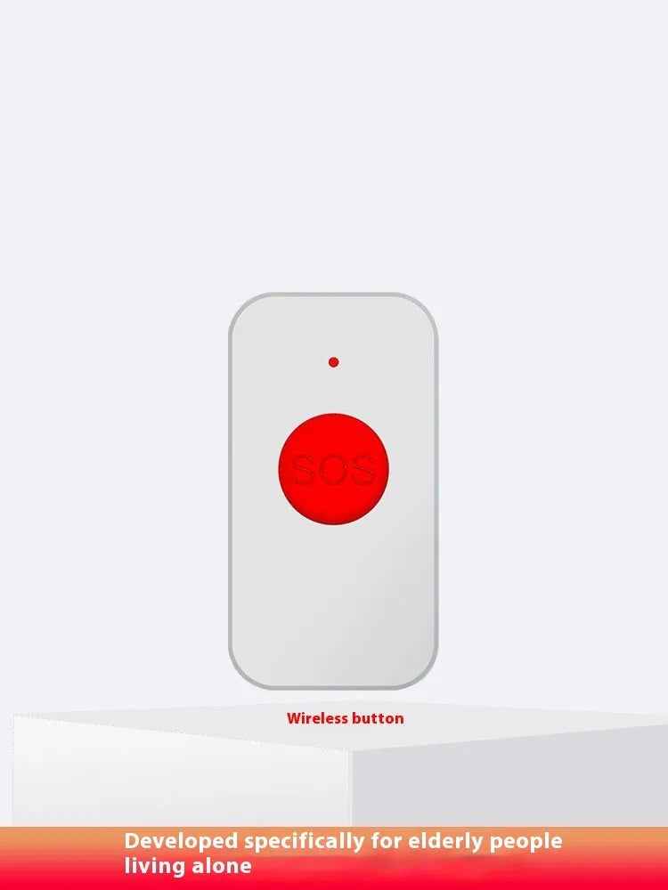 White emergency alert system with wireless buzzer and three panic buttons for elderly safety