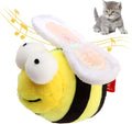 Yellow bee-shaped flannelette cat toy with electronic sound component for motion-activated chirping