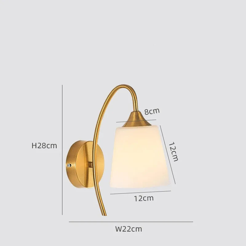 Wall lamp with glass lampshade, modern simple style, copper colour finish, for indoor use