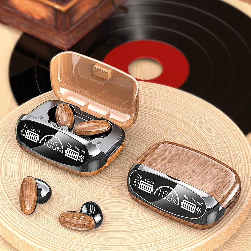M35 wood grain finish TWS Bluetooth wireless headset with charging cabin