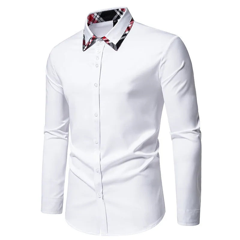 Men's plaid triangle collar shirt in polyester blend fabric available in multiple colours