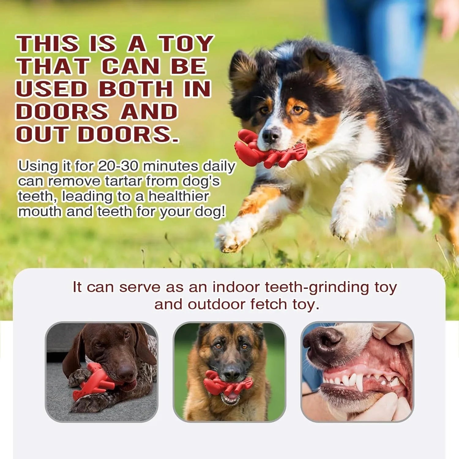 Red hard plastic dog chew toy for large breed aggressive chewers, 170mm long