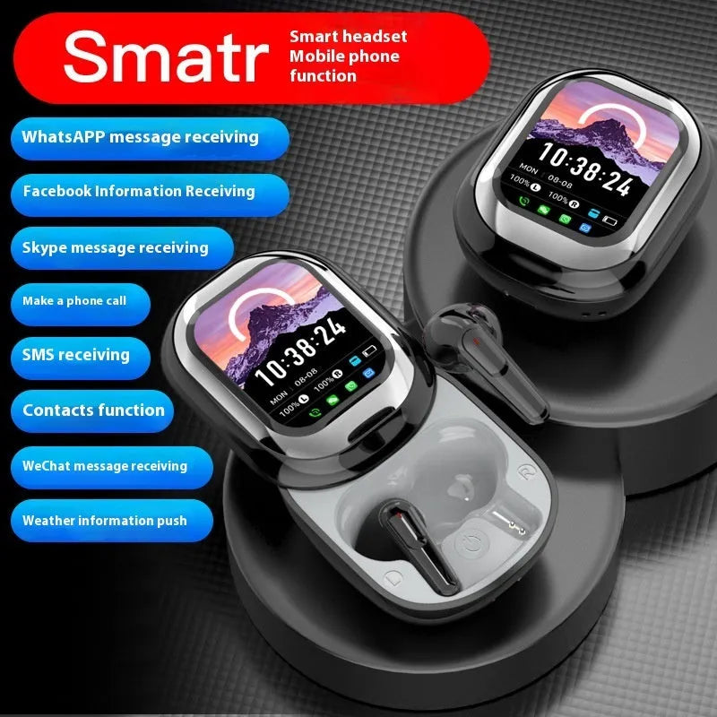 TWS in-ear Bluetooth headset with screen, sports style, ABS material, black or white colour, in-ear fit