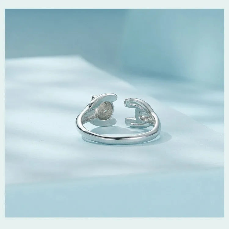 Cute panda adjustable open ring in sterling silver with white gold plating, SCR969-E colour