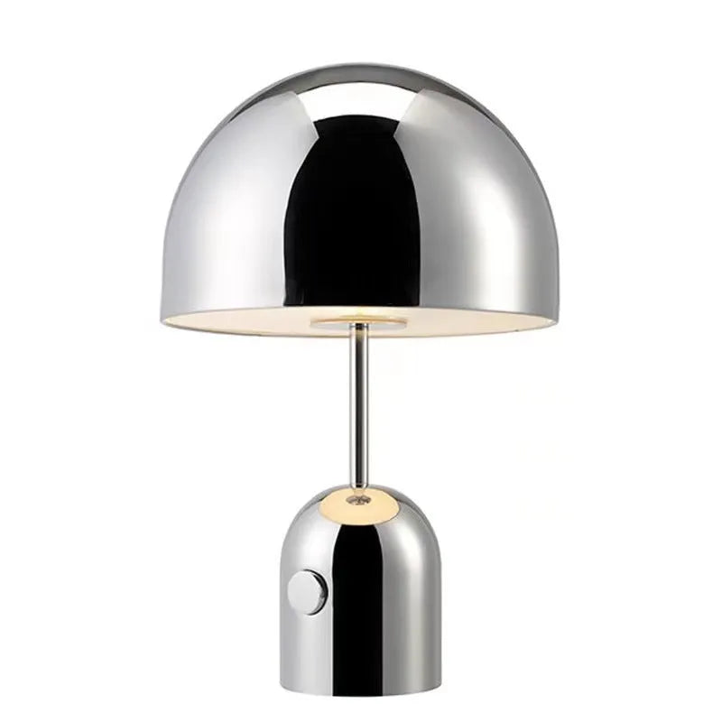 Rose gold bedside table lamp with metal base measuring 280mm wide by 450mm high