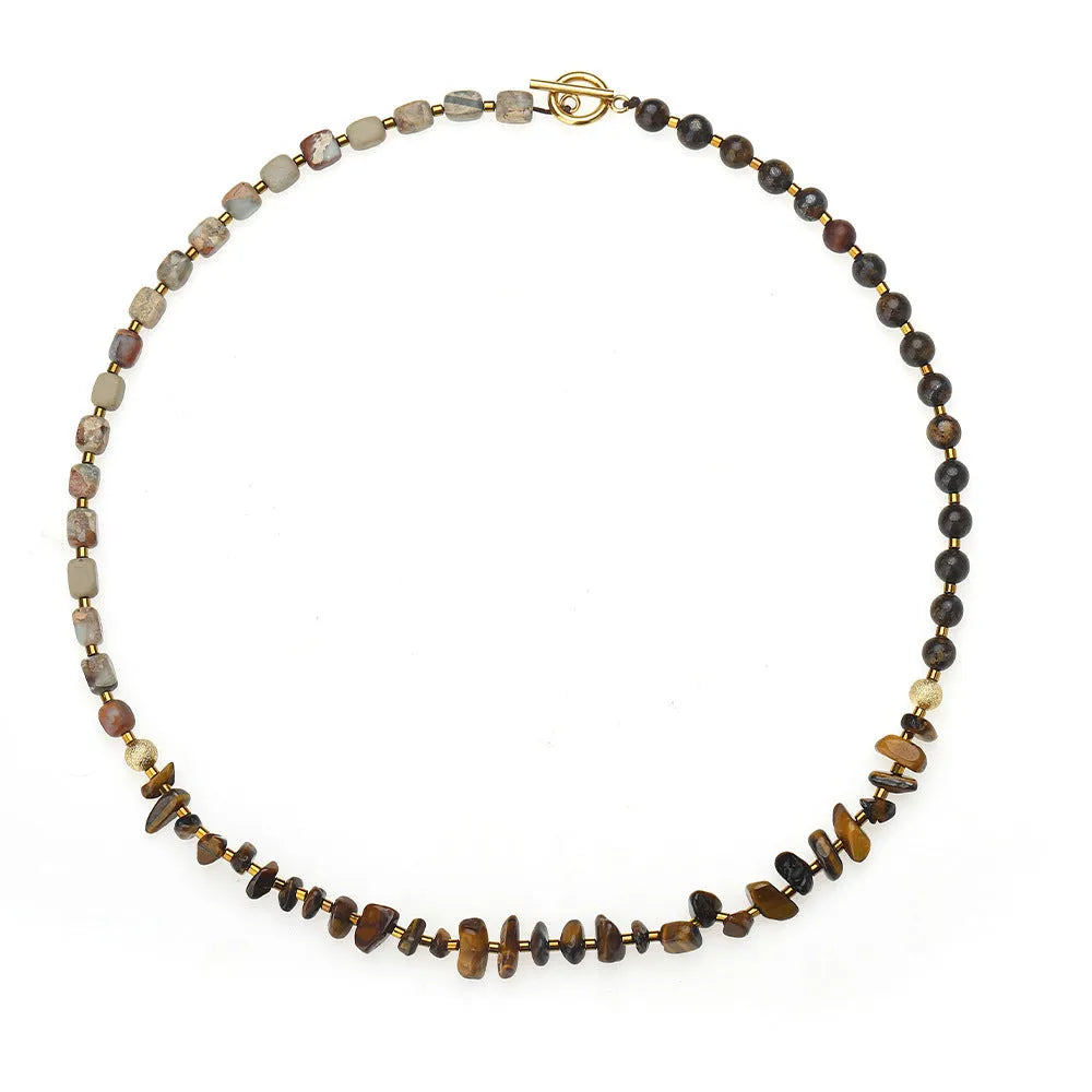 Natural tigereye bronze geometric bracelet with simple unisex style on neutral background