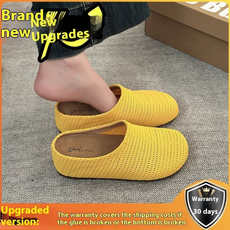 Baotou Boken non-slip women's slippers round toe cloth upper rubber sole blue colour