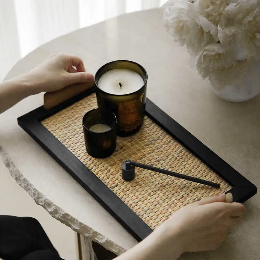 Pine wood compartment dining tray in elegant house style, shown in small and large sizes.