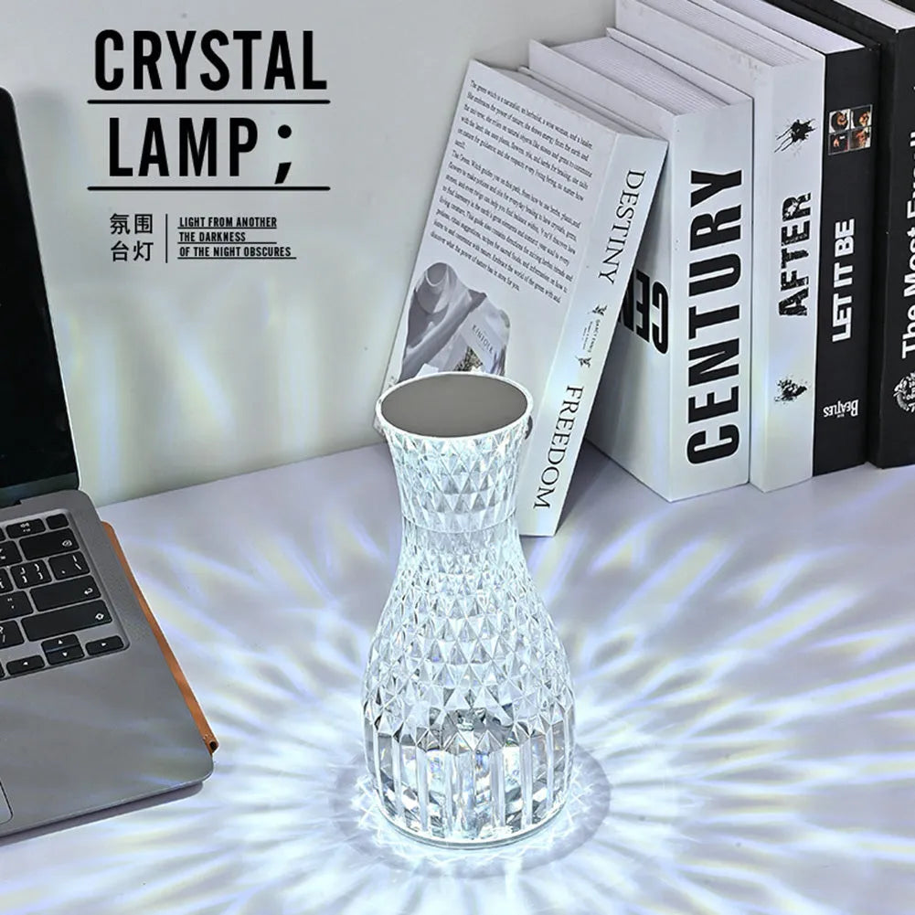 Crystal bedside lamp vase shape 9x19cm transparent PC material with LED colour light