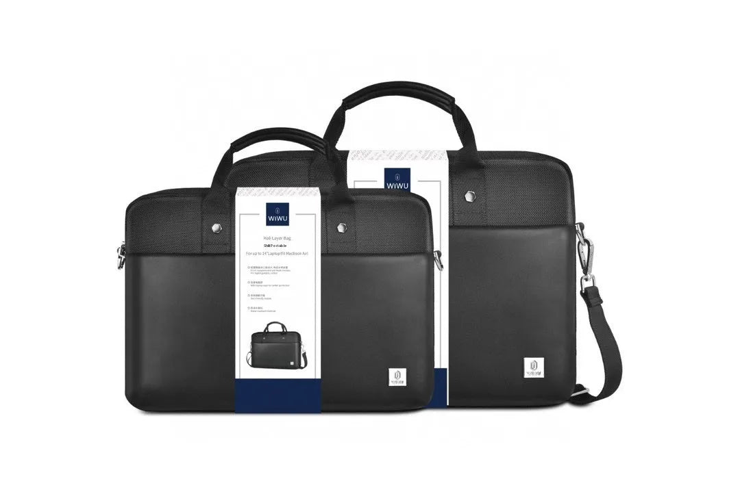 Black Oxford cloth laptop backpack showing multiple pockets and a separate padded compartment for a computer.