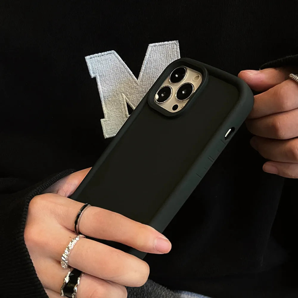 Frosted skin-feel silicone phone case in black for Apple iPhone, full-cover TPU design with camera cutout