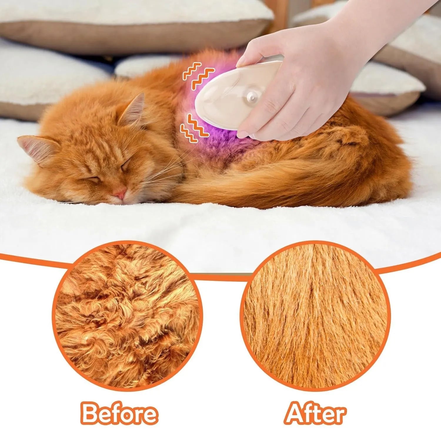 Yellow 4-in-1 cat steam brush with water spray, vibration massage, and ringworm detector for pet grooming